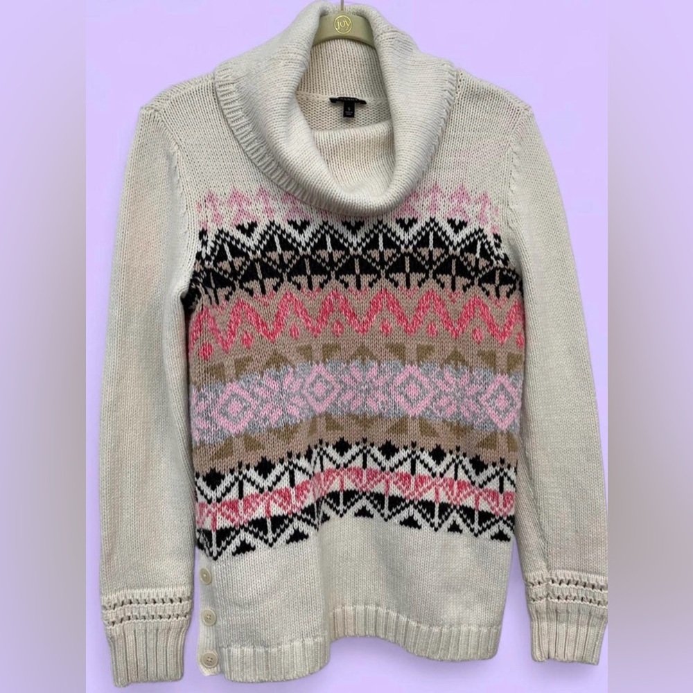 Talbots Cowl Neck Fair Isle Style Cotton & Acrylic Tunic Sweater